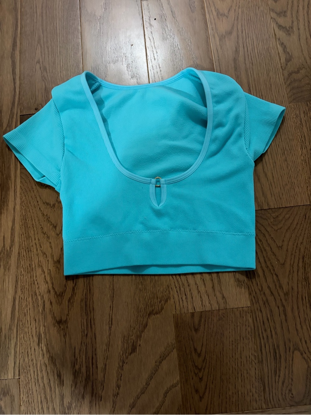 Aerie Women's Aqua Short Sleeve Scoop Neck Crop Top XS